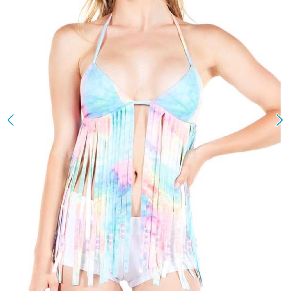 Rainbow velvet fringe top